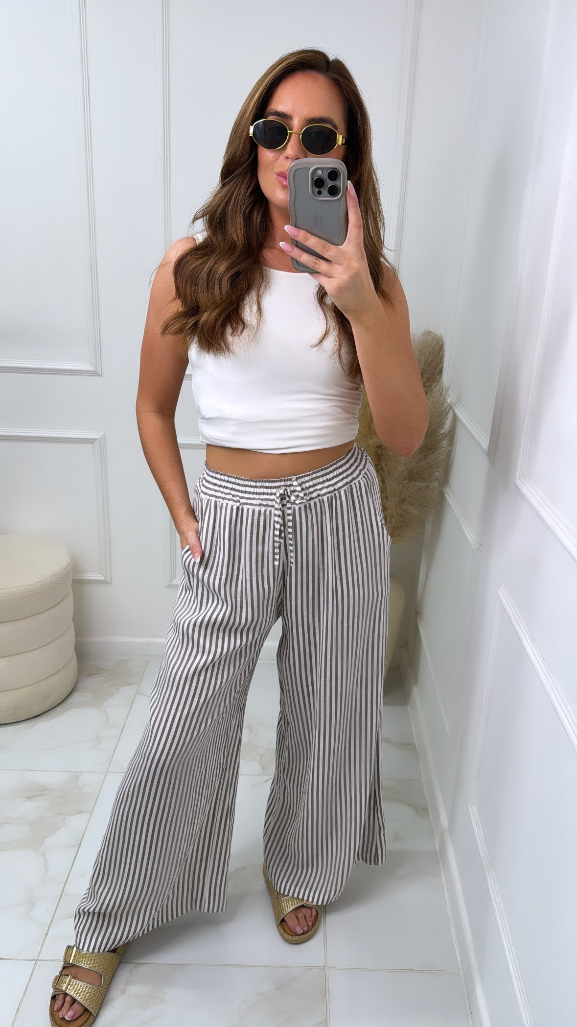 SISI taupe stripe wide leg trousers