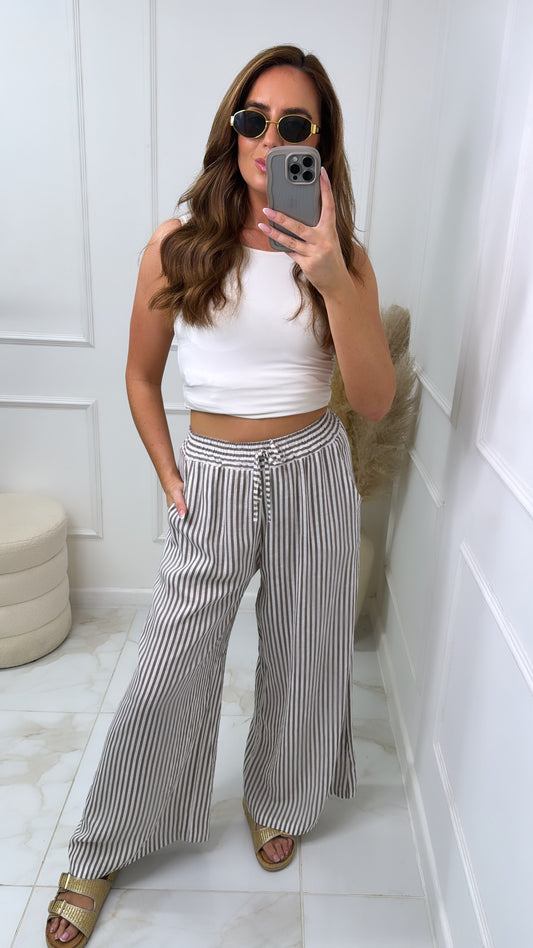 SISI taupe stripe wide leg trousers