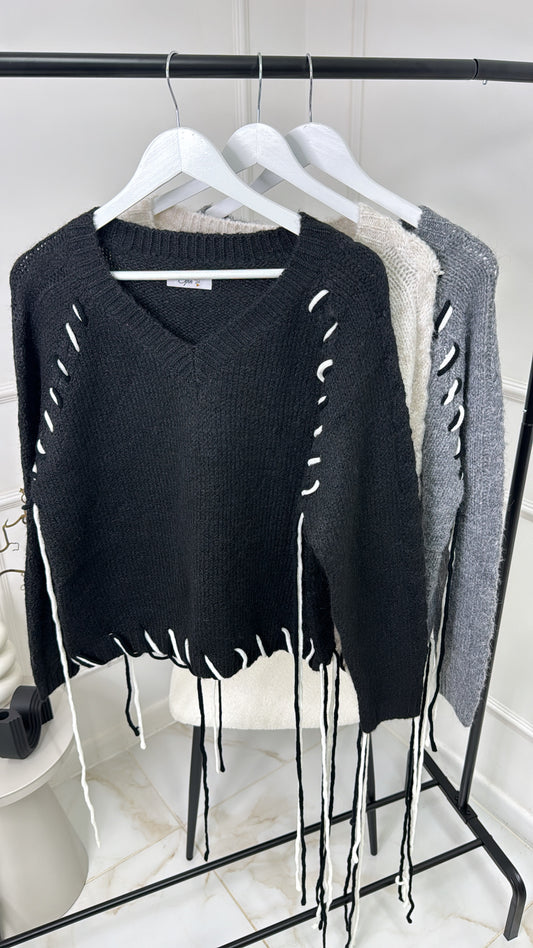 GABRIELLE black contrast stitch jumper