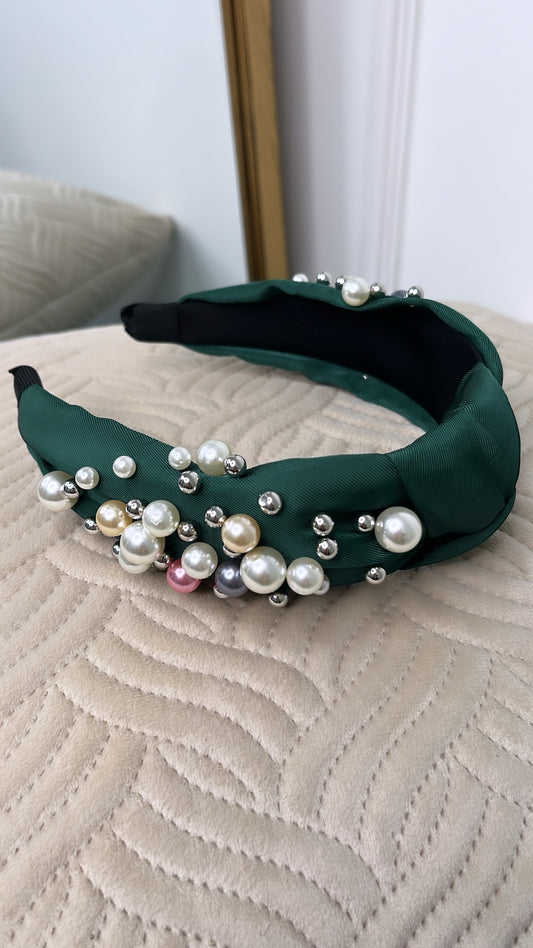 AMELIA green knot pearl hairband