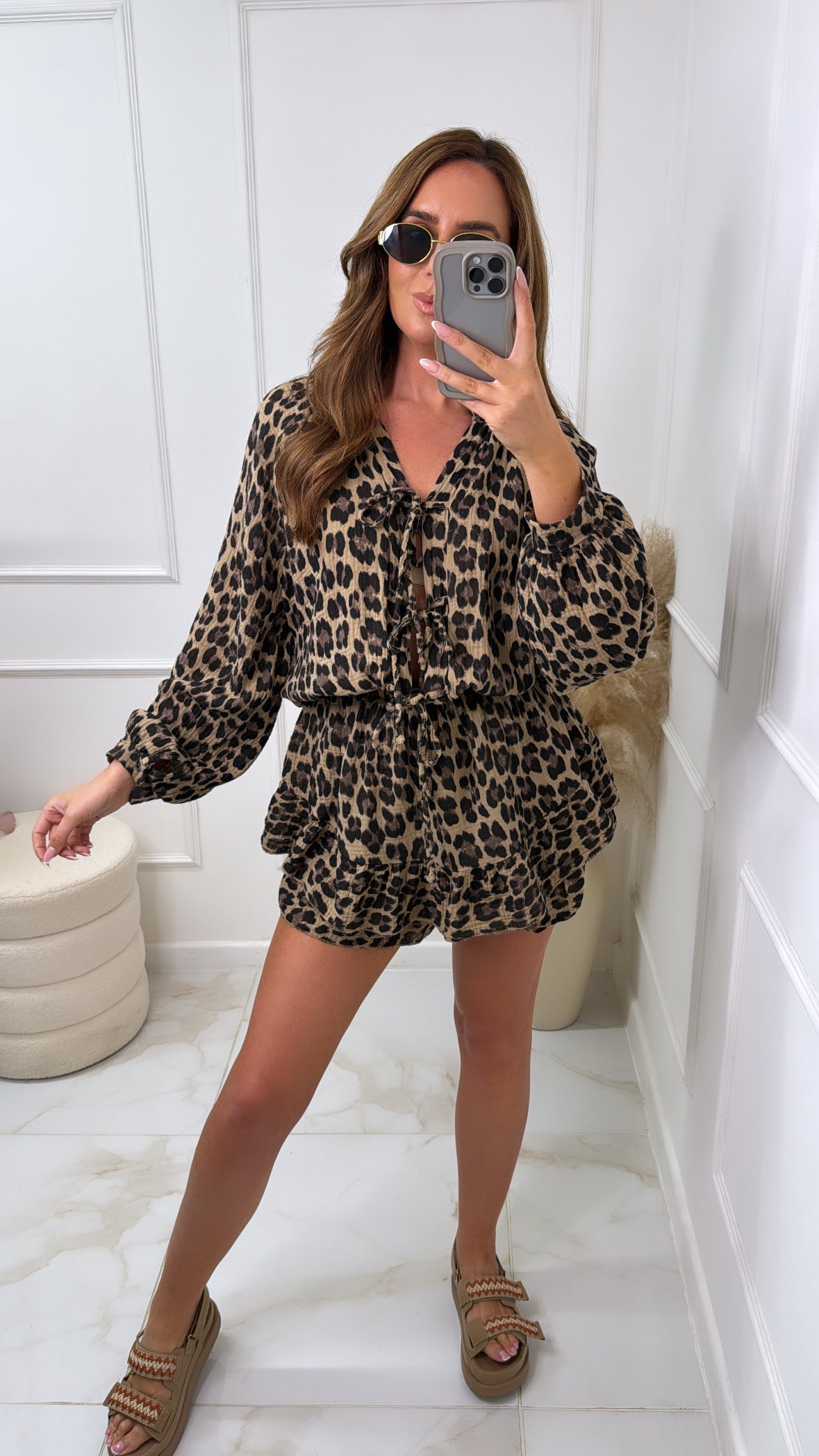 LOUISE beige leopard print playsuit