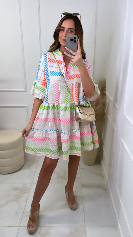 DARCIE multi embroidered smock dress