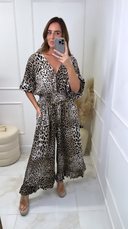 SAMMIE leopard print wide leg jumpsuit