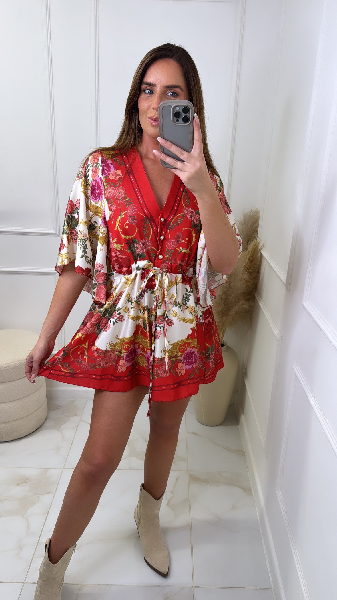 FELICITY red paisley satin playsuit