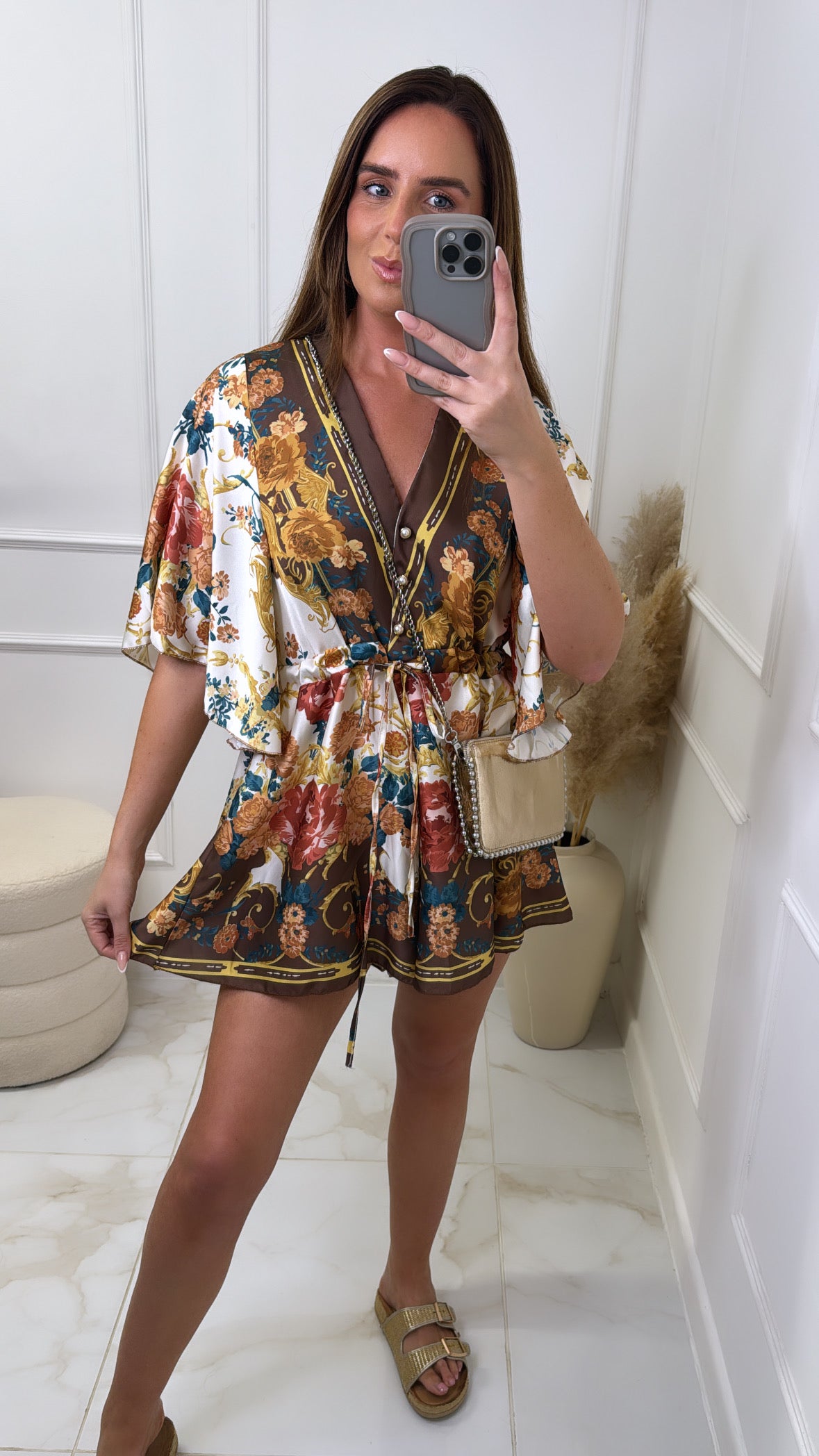 FELICITY brown paisley satin playsuit