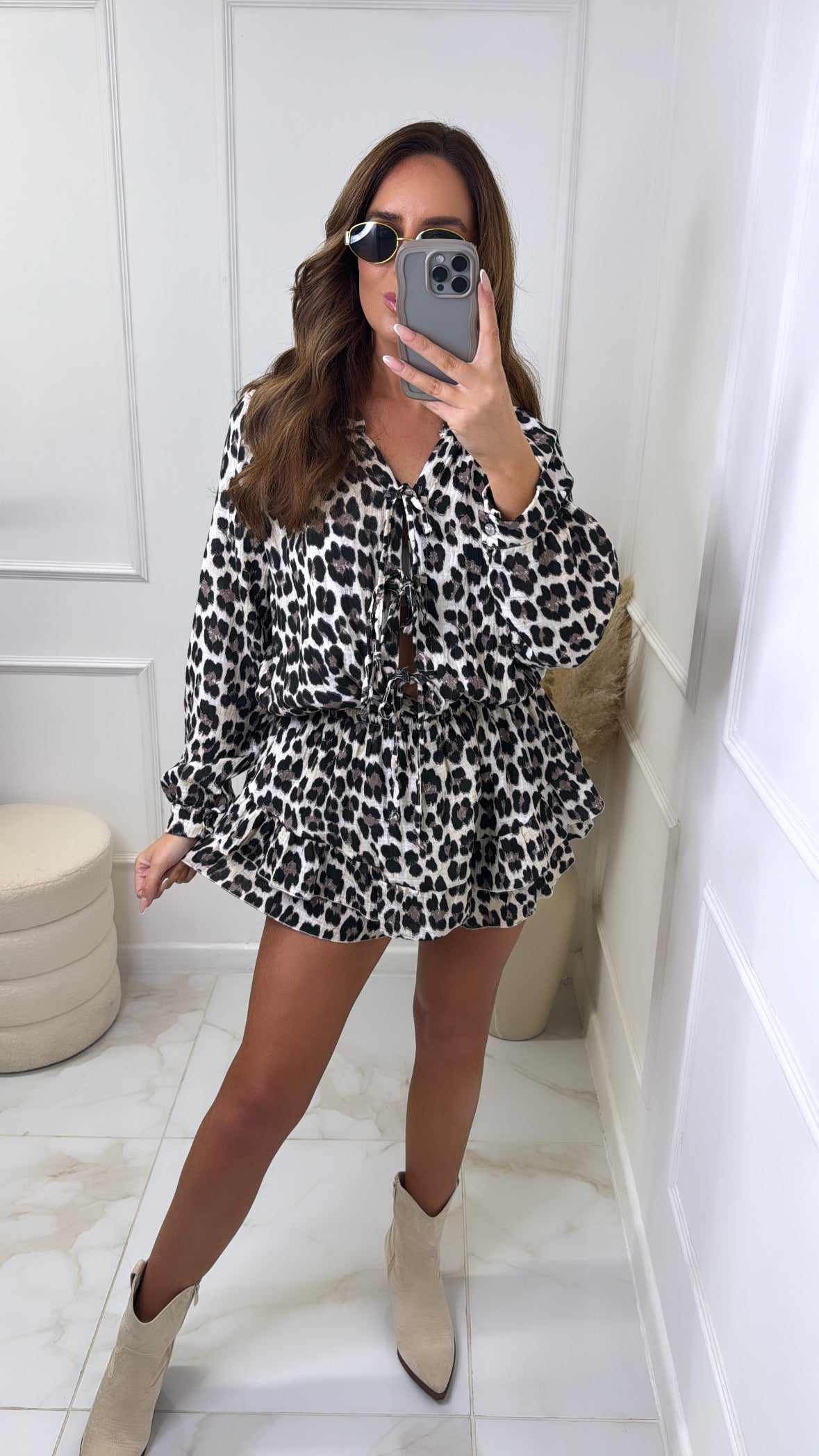 LOUISE cream leopard print playsuit