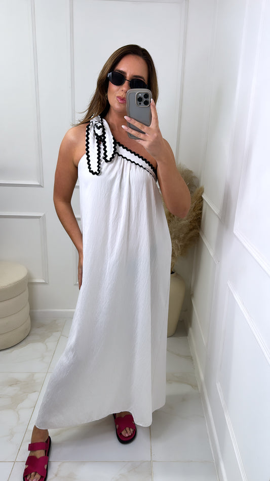 LUCIE white one shoulder maxi dress