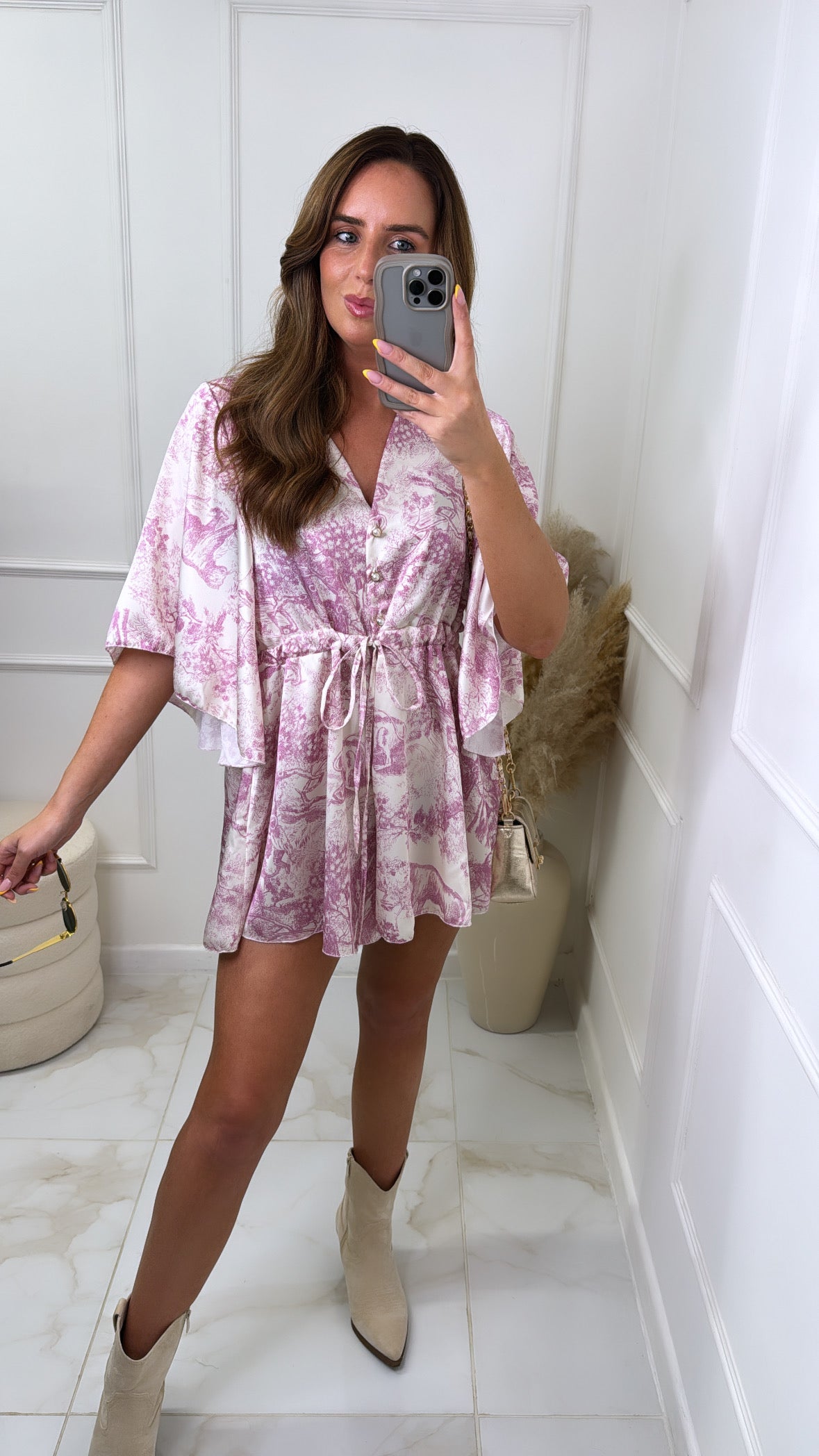 AMBER pink satin printed playsuit