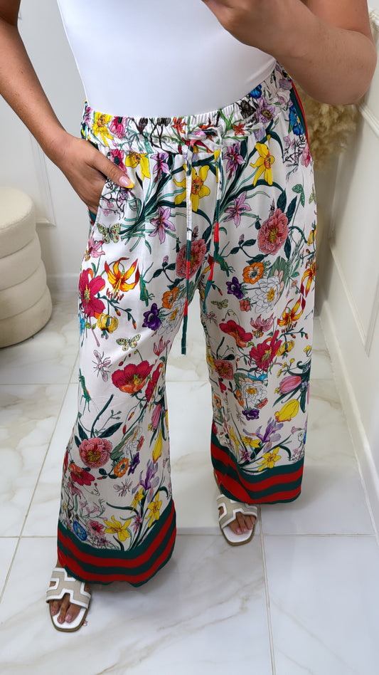 ANNA cream floral stripe floaty trousers