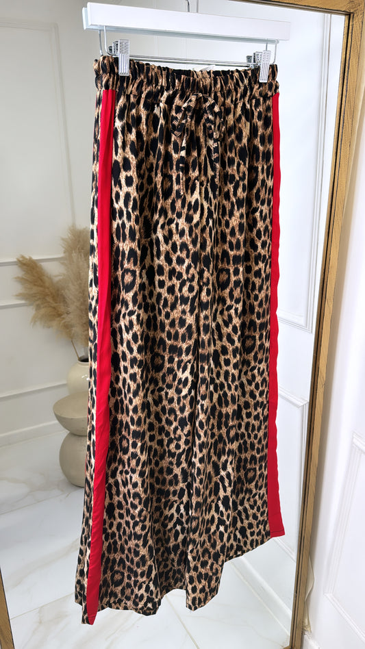 KEYLA leopard contrast stripe wide leg trousers