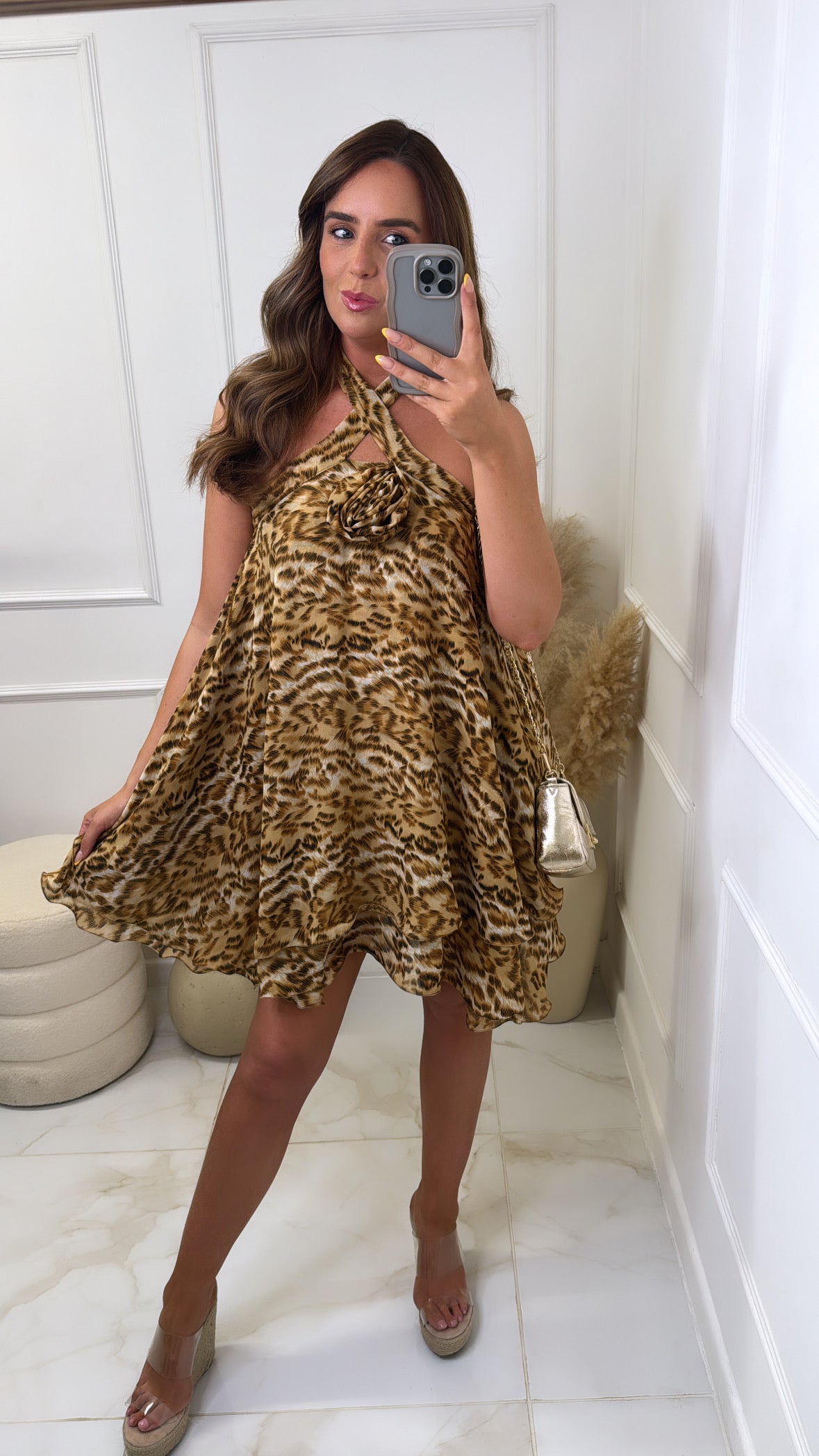 ASHLEE leopard corsage swing dress