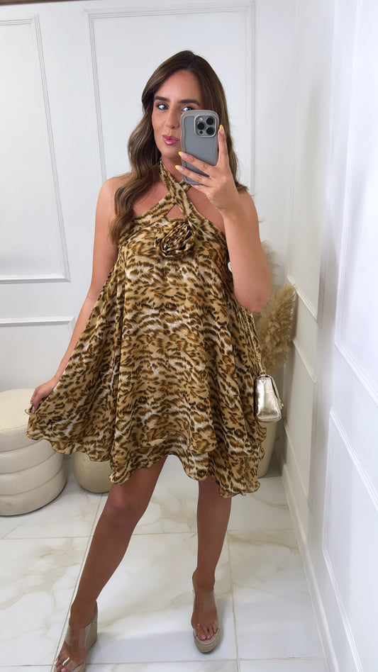 ASHLEE leopard corsage swing dress