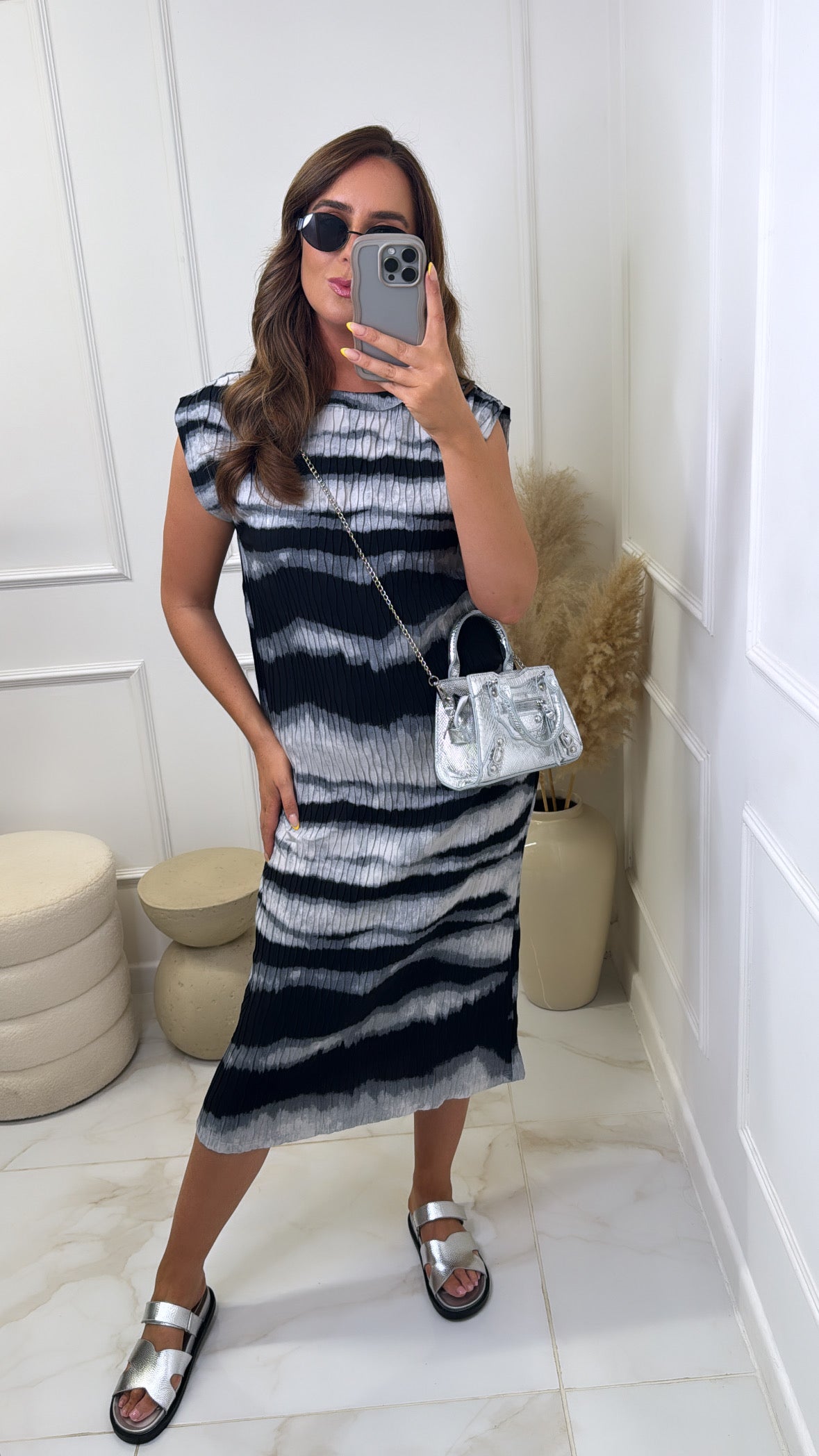 MARISSA grey zebra sleeveless midi dress