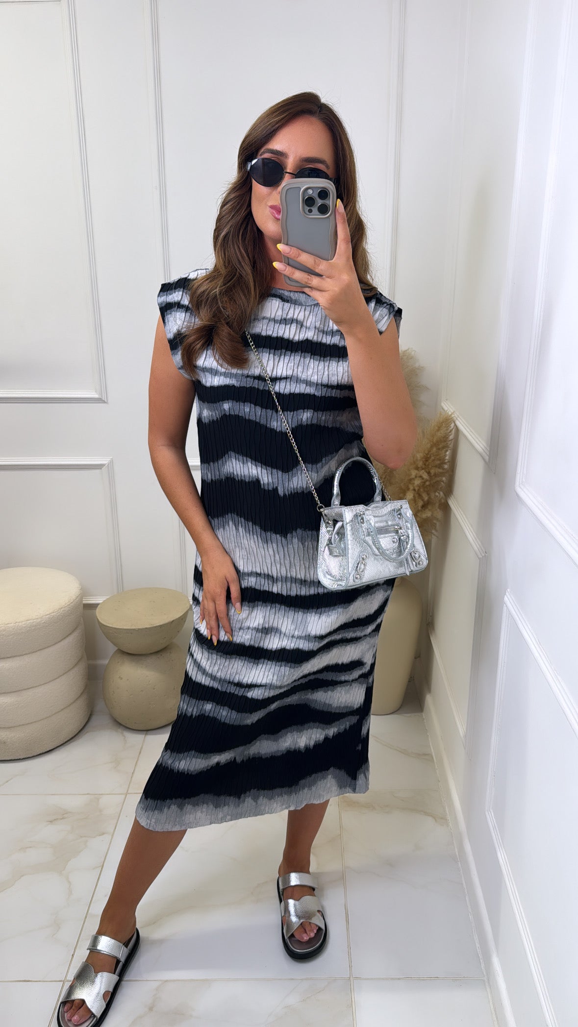 MARISSA grey zebra sleeveless midi dress