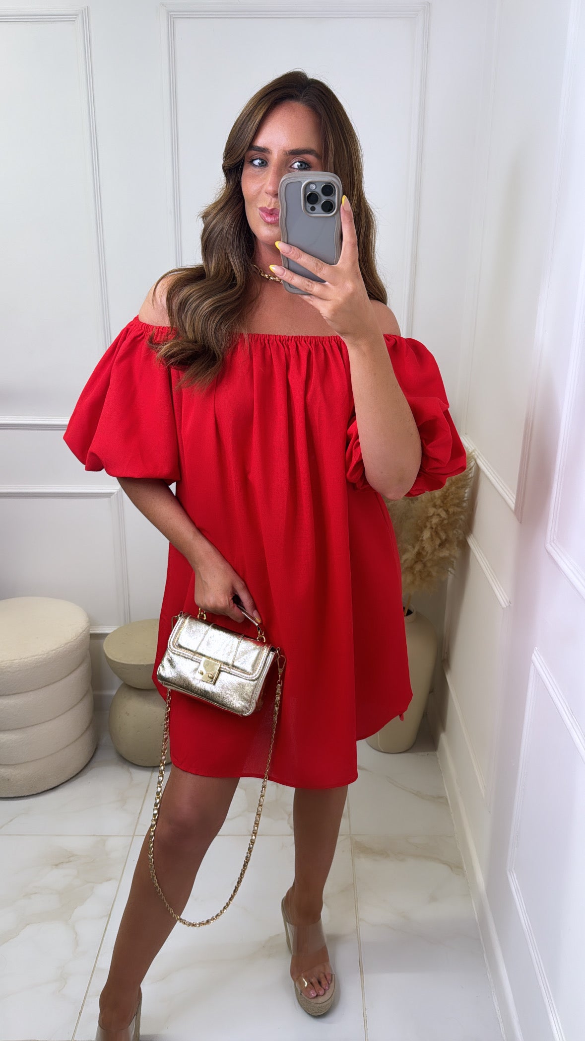 LUCIE red puff sleeve summer dress