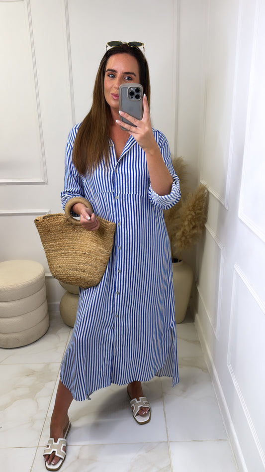 MOLLY blue pinstripe shirt midi dress