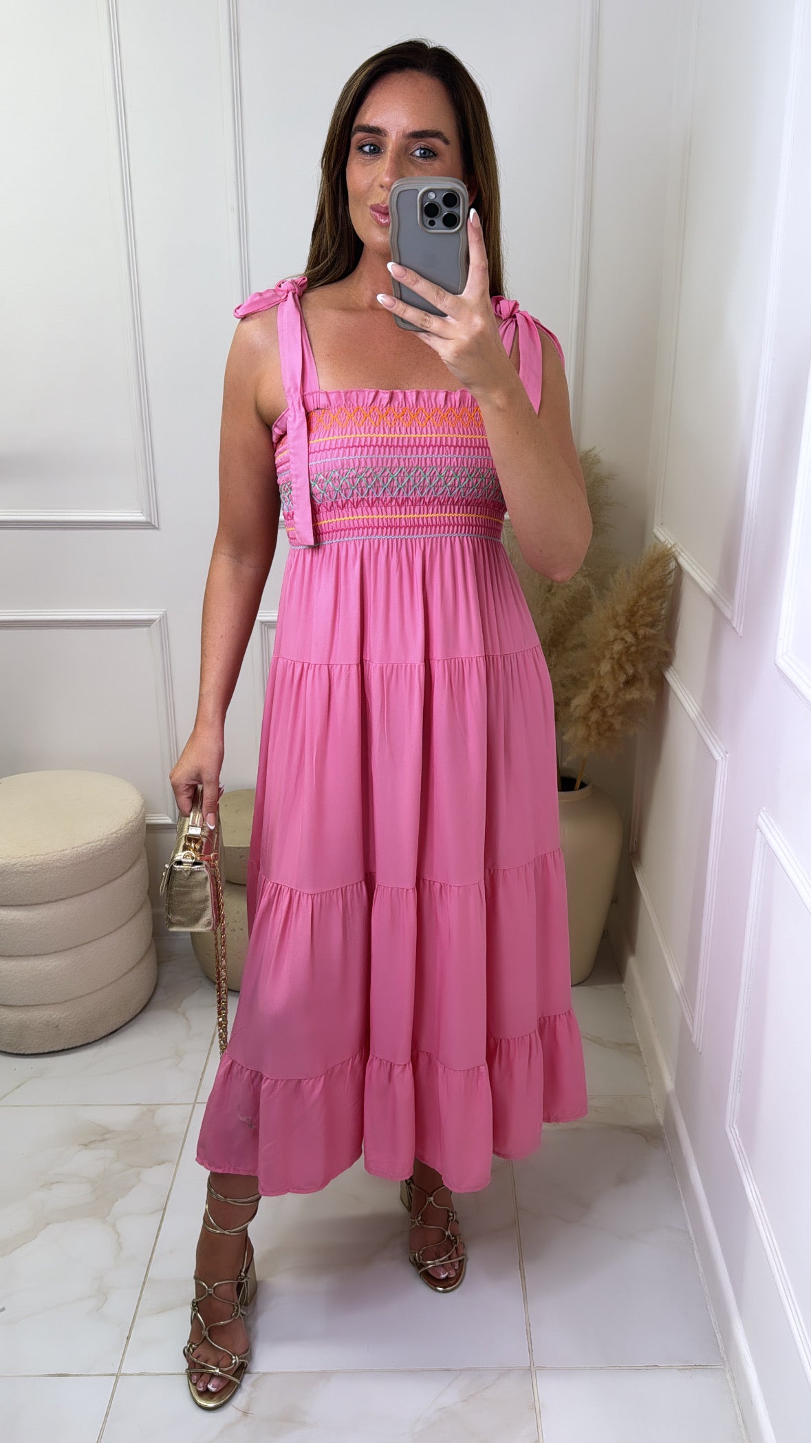 AMELIA pink tiered maxi dress