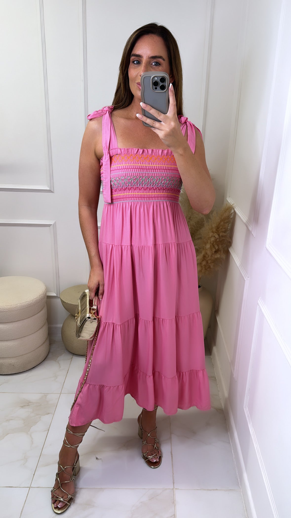 AMELIA pink tiered maxi dress