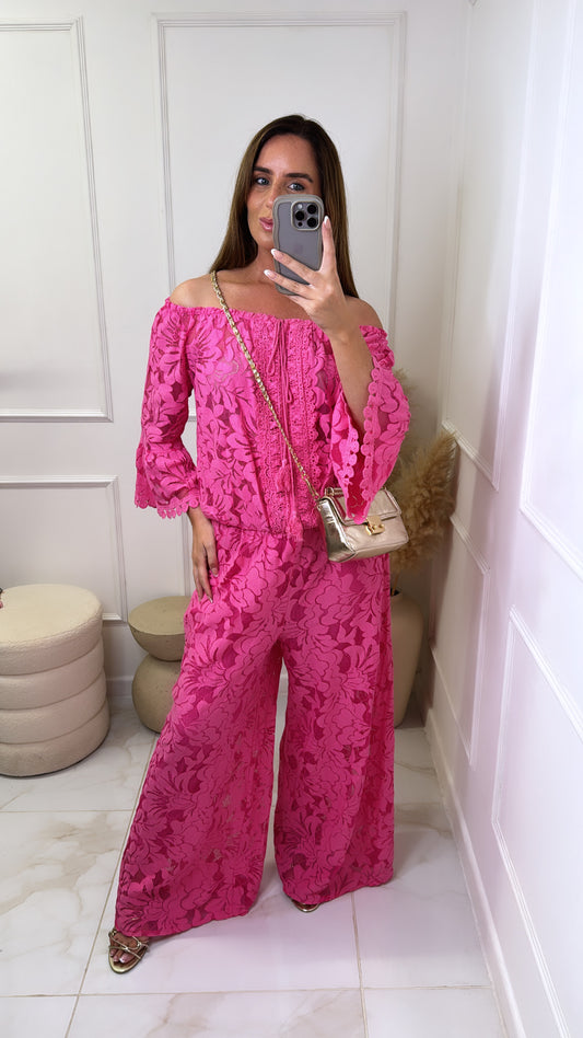 WILLOW pink lace wide leg jumpsuit