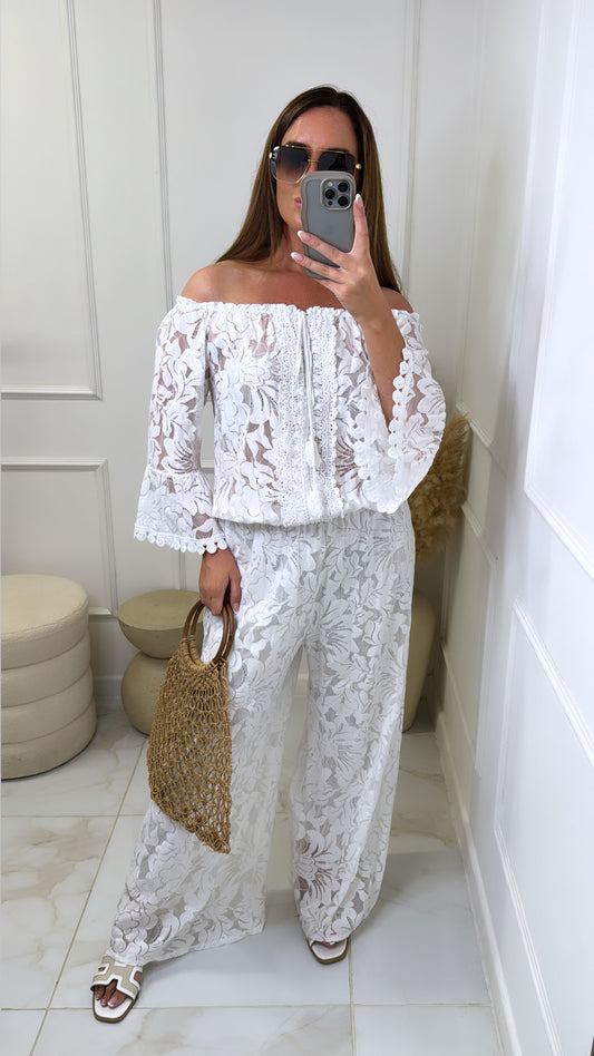 WILLOW white lace wide leg jumpsuit