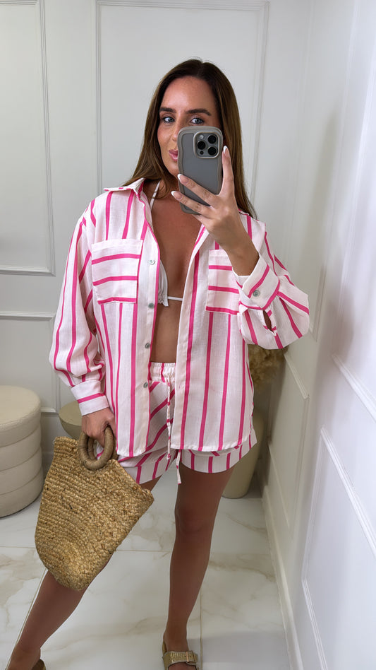 CARMEN pink stripe shorts set