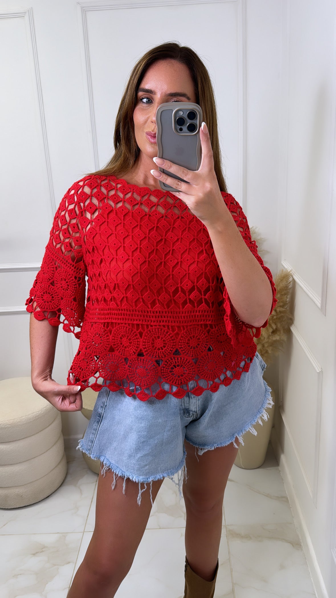 PAIGE red crochet boho top