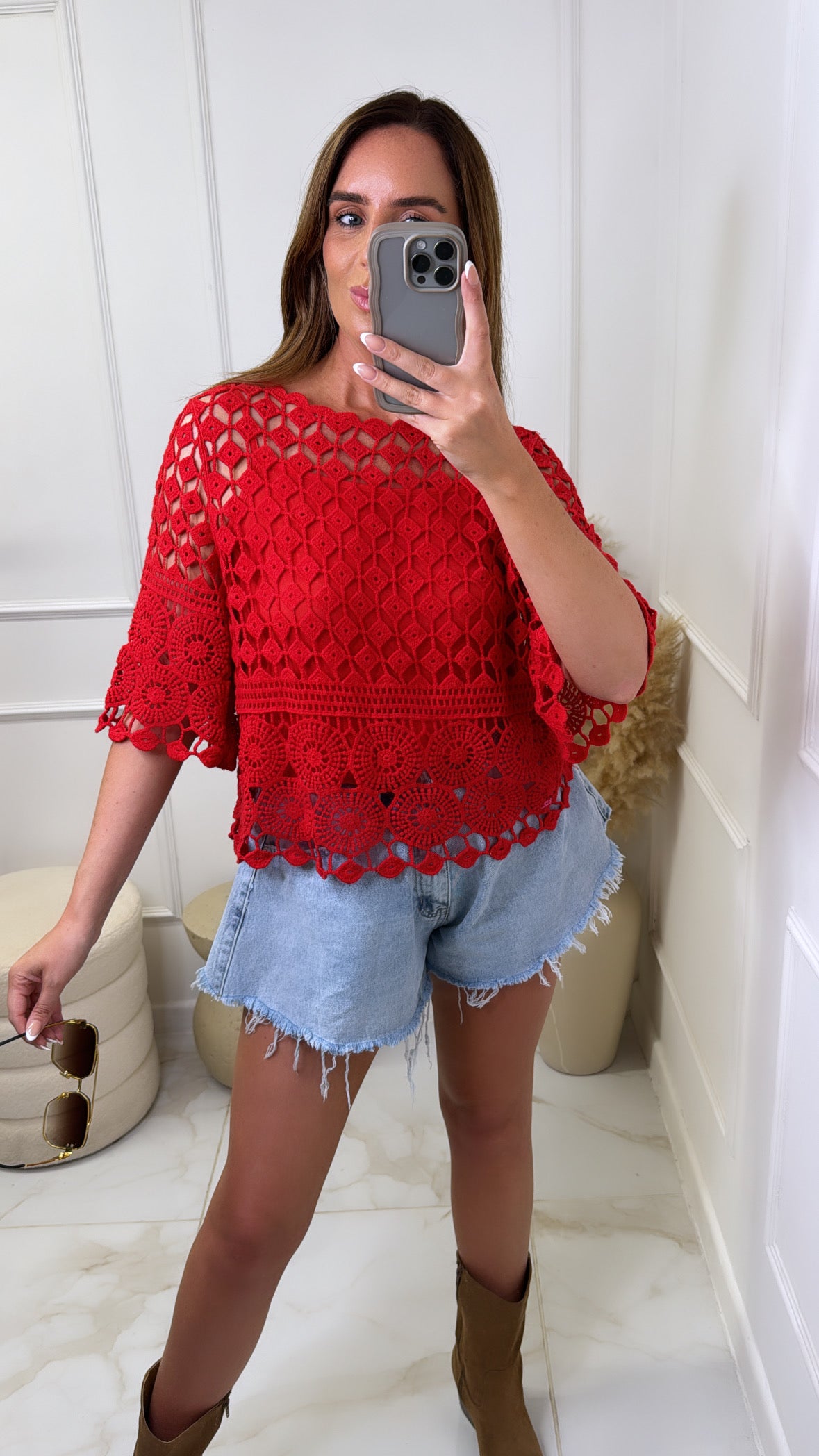 PAIGE red crochet boho top