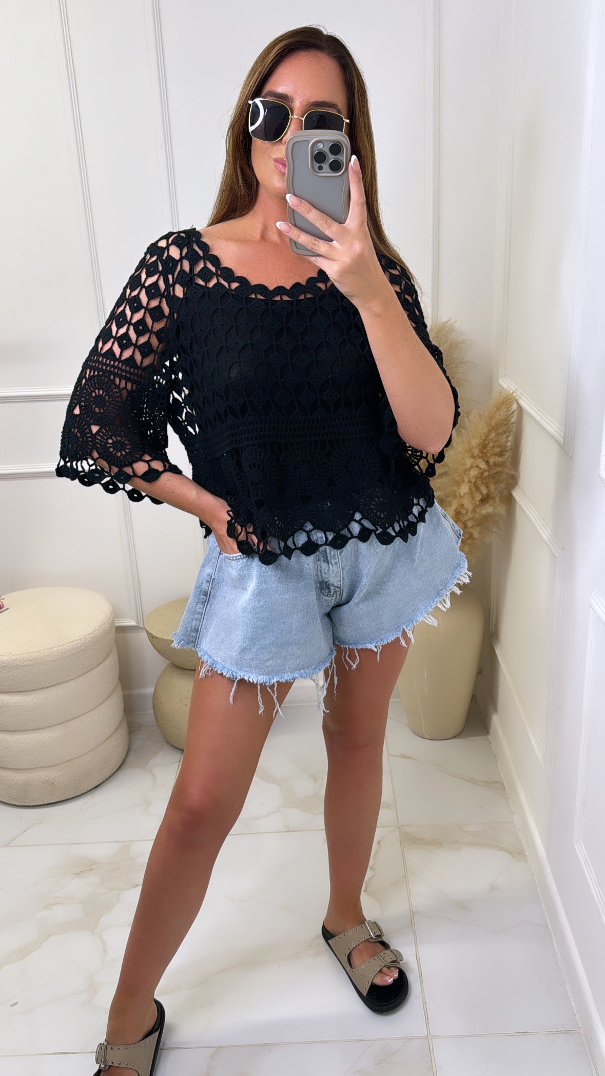 PAIGE black crochet boho top