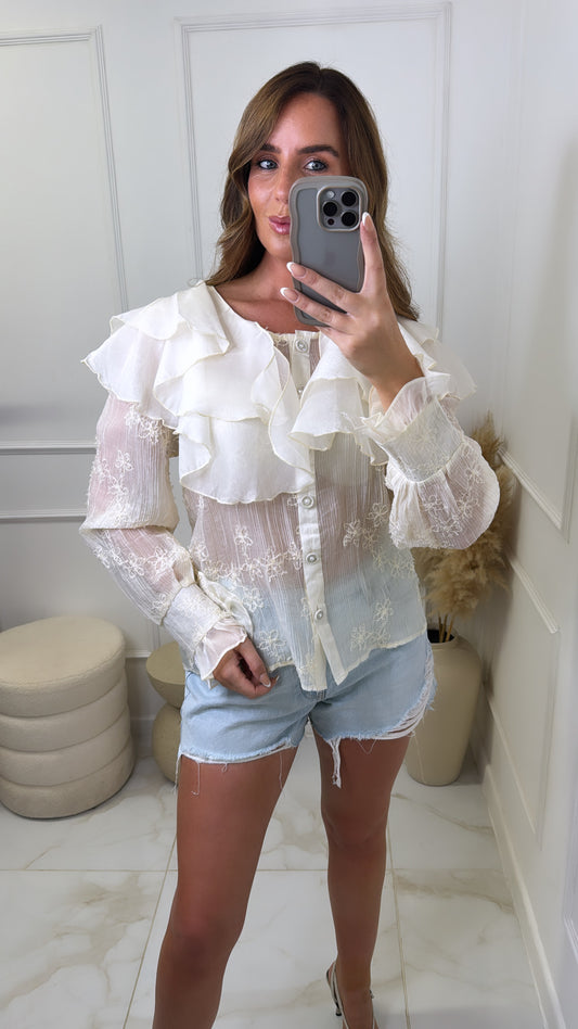 ROSA cream floral chiffon blouse