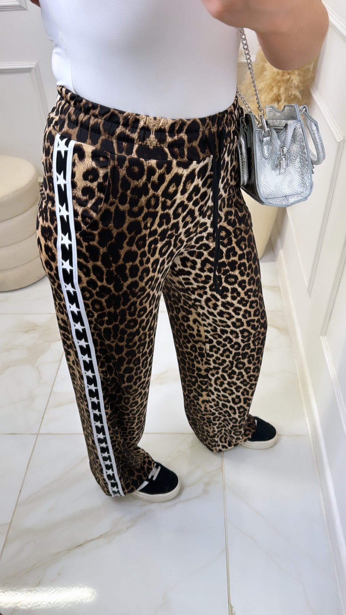 IRIS leopard print star trim joggers