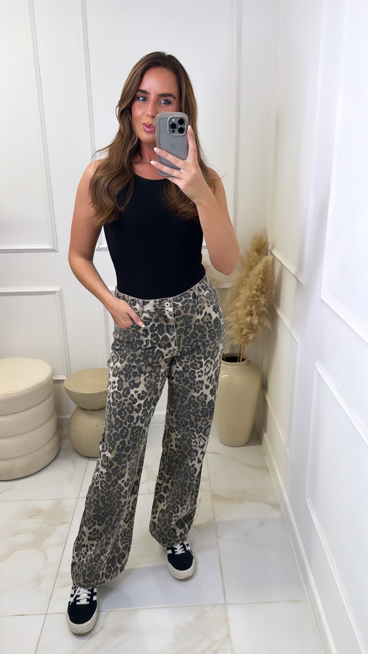 CARLA leopard print straight leg jeans