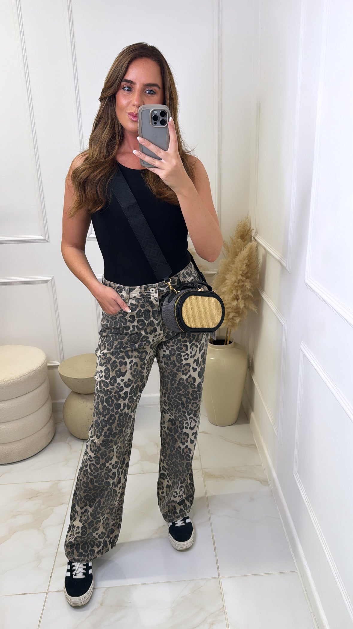 CARLA leopard print straight leg jeans