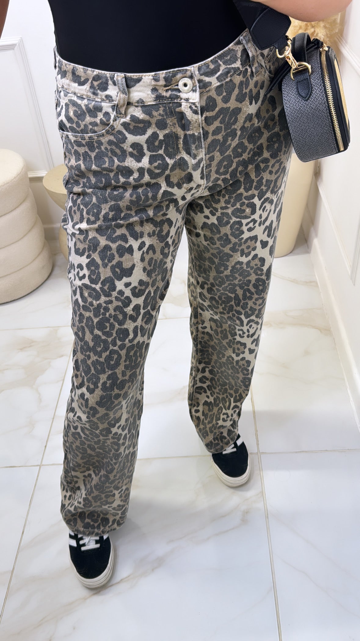 CARLA leopard print straight leg jeans