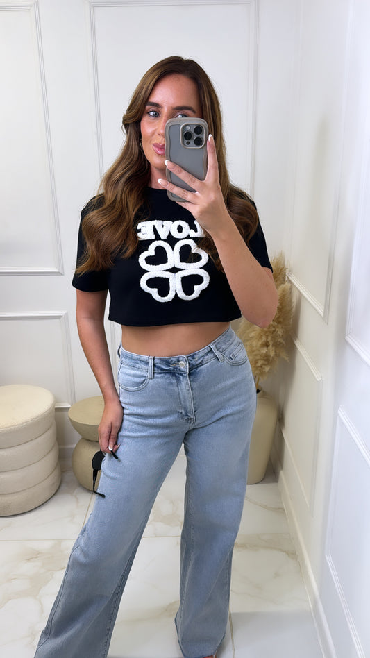 SOPHIA black LOVE slogan cropped top