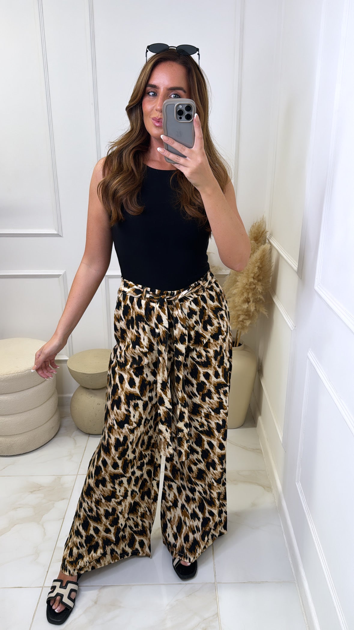 ELLIE leopard print wide leg trousers