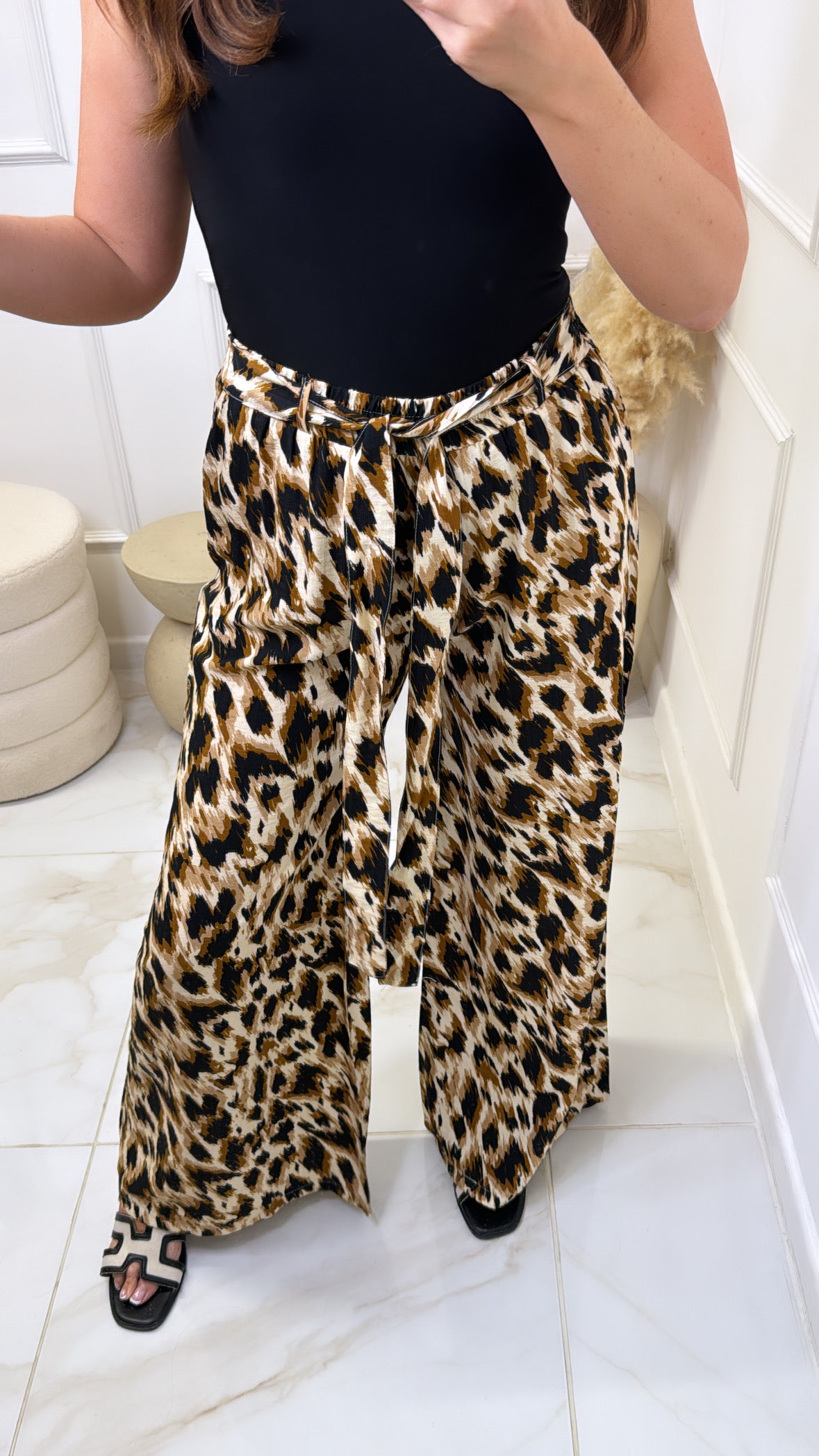 ELLIE leopard print wide leg trousers