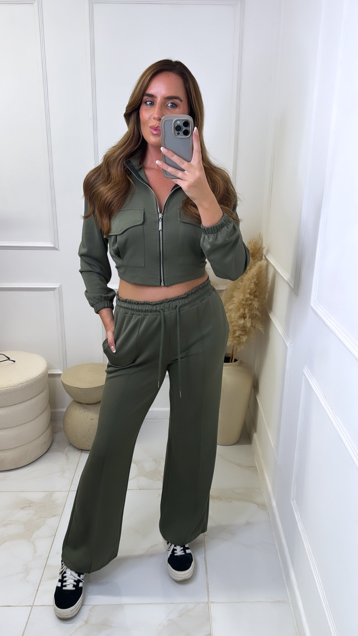 LAYLA khaki zip front utility lounge set