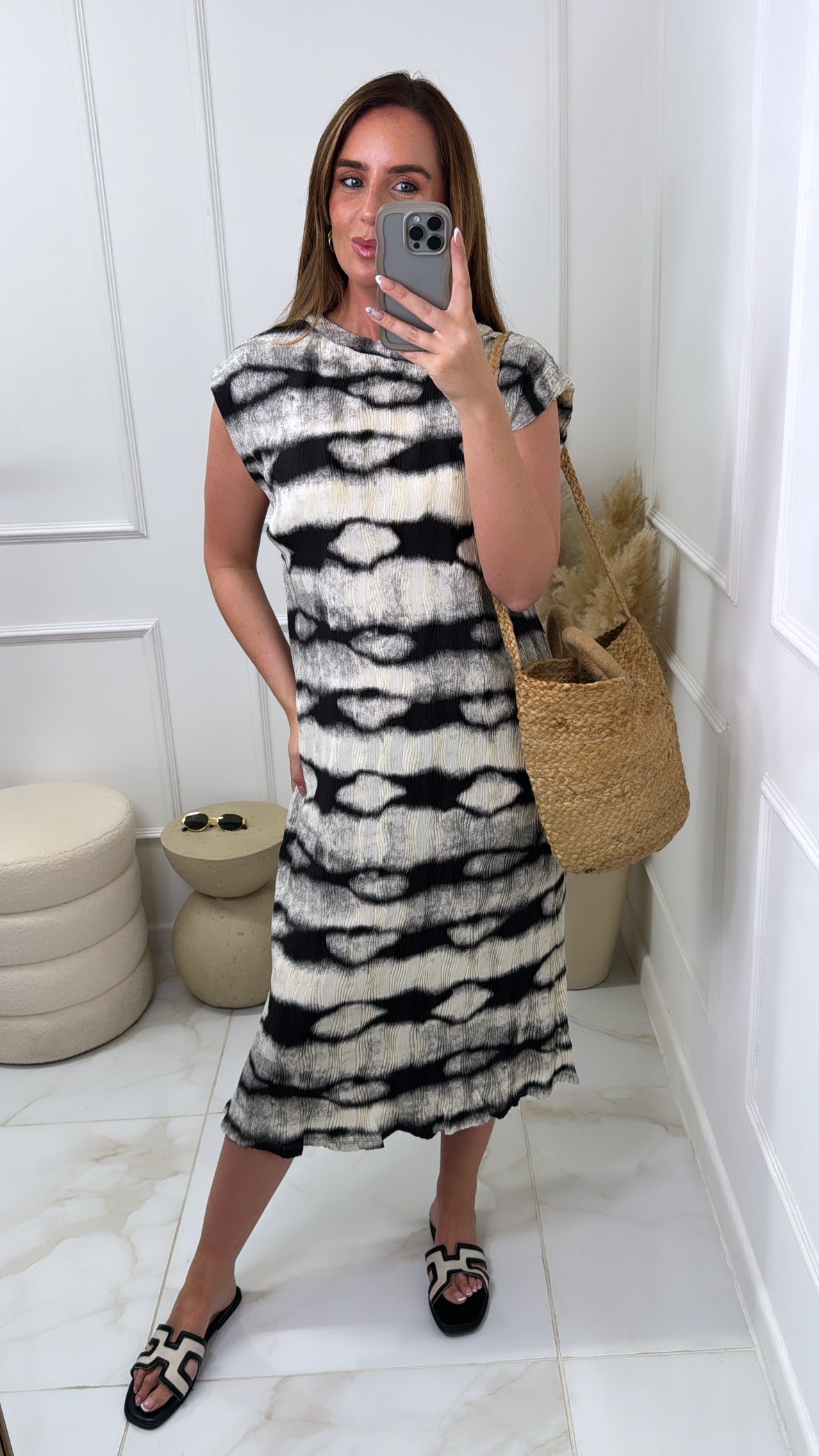 ROCHELLE black tie dye sleeveless midi dress