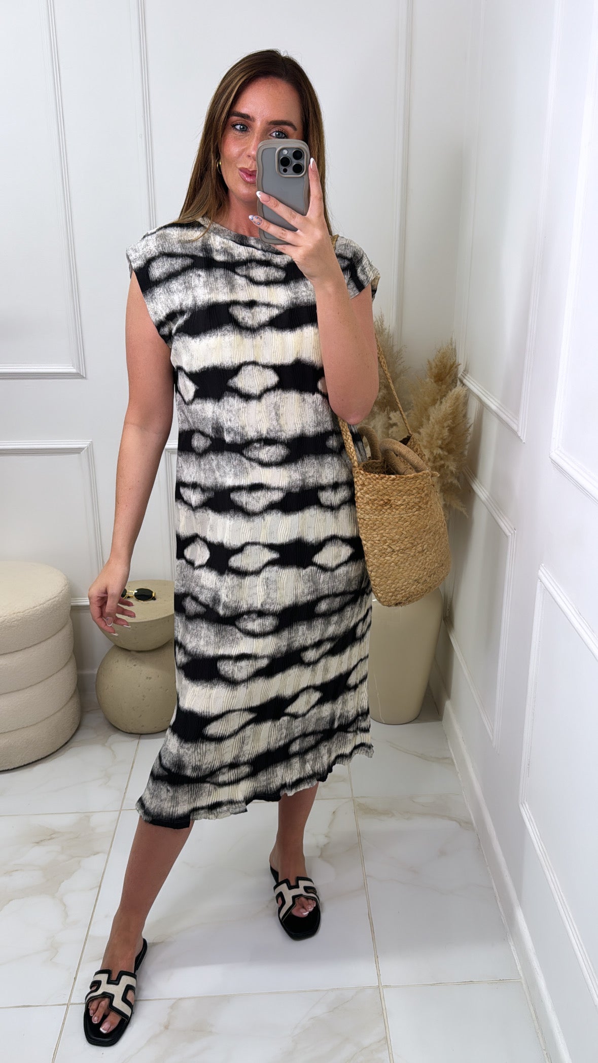 ROCHELLE black tie dye sleeveless midi dress