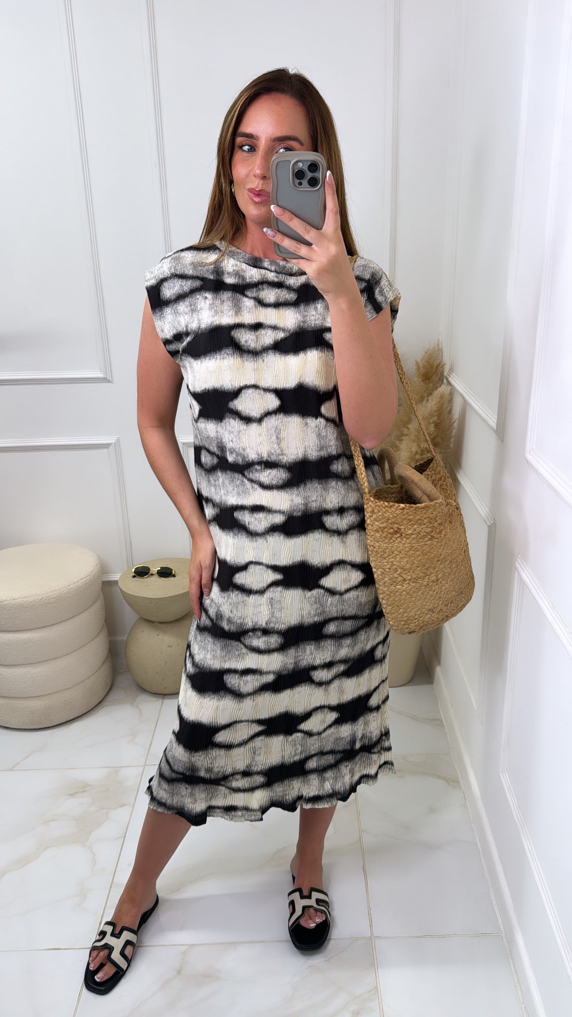 ROCHELLE black tie dye sleeveless midi dress