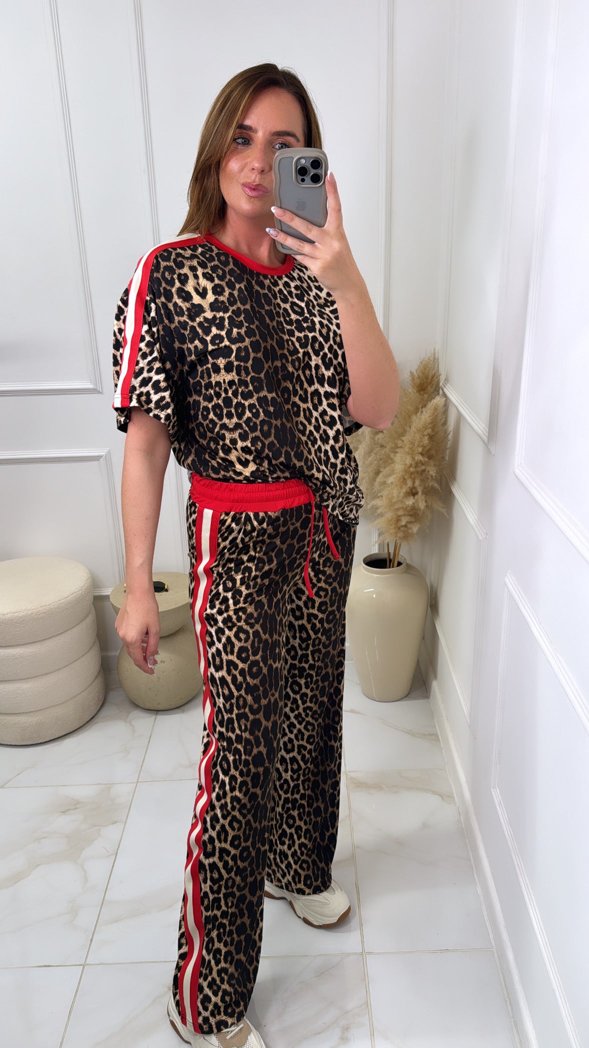 MABEL leopard lounge set with red contrast stripe