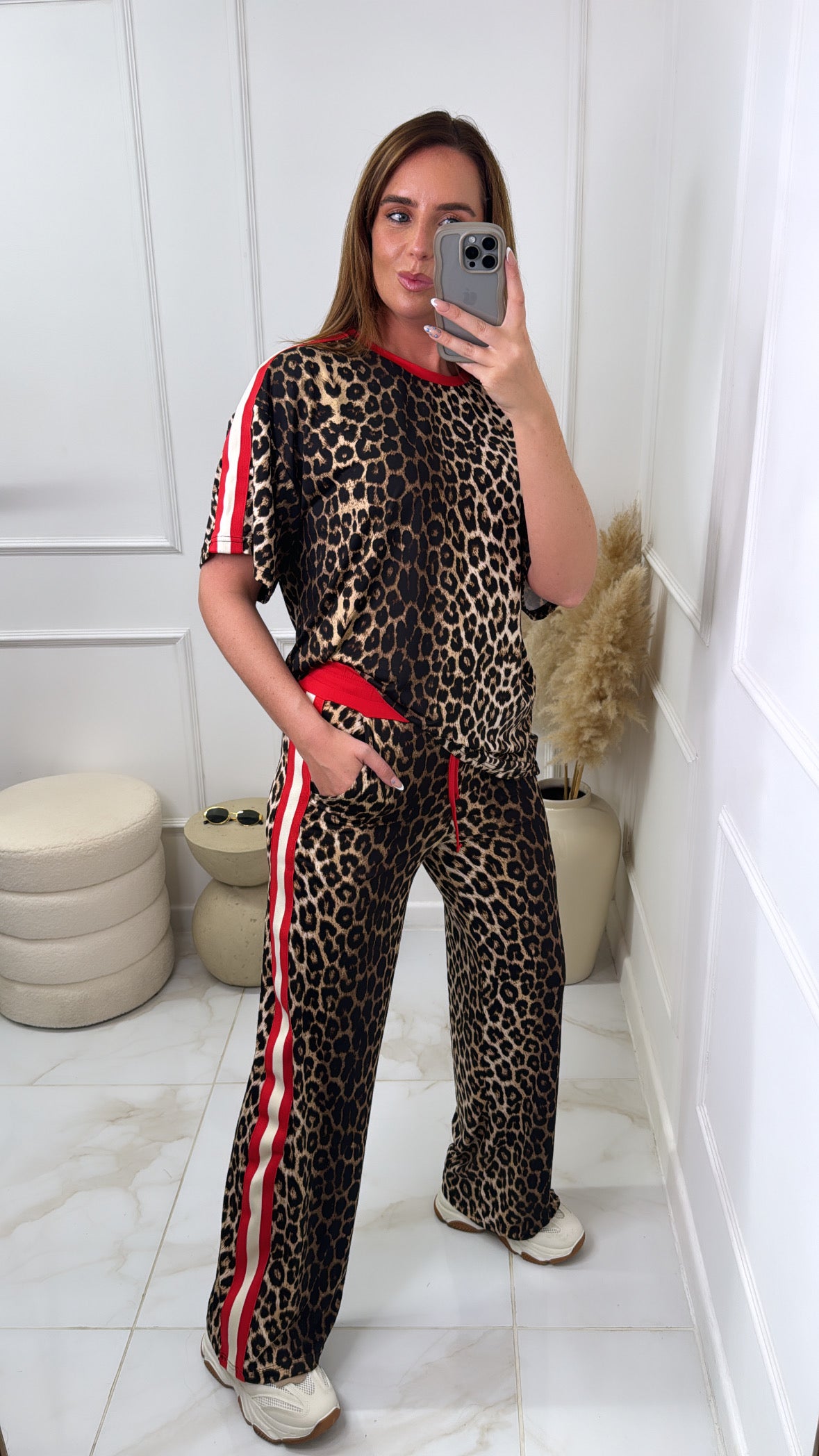 MABEL leopard lounge set with red contrast stripe