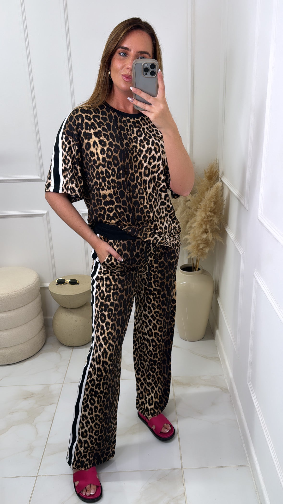 MABEL leopard lounge set with black contrast stripe