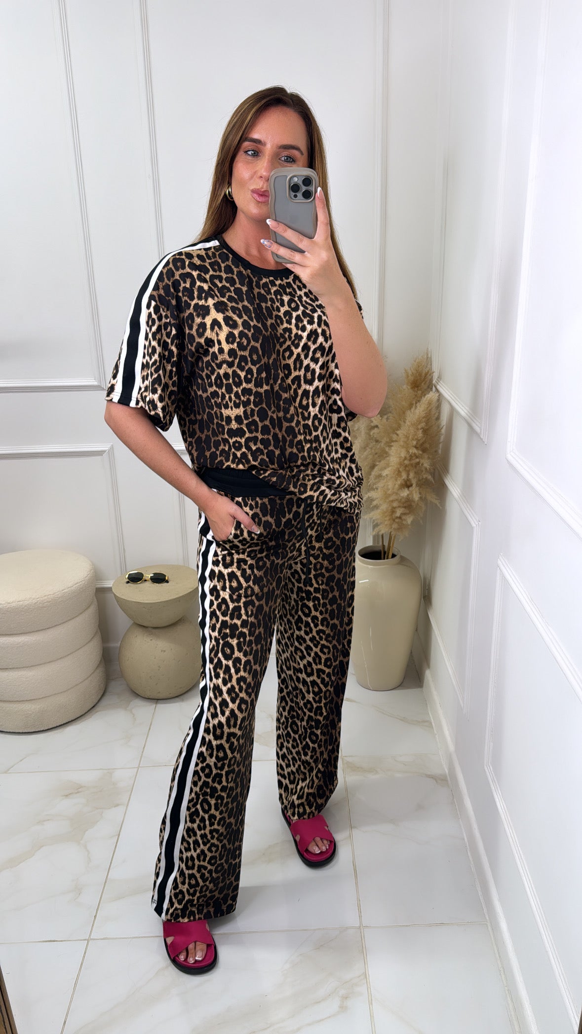 MABEL leopard lounge set with black contrast stripe