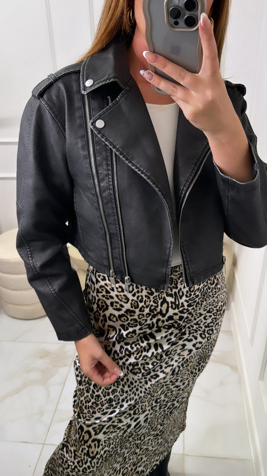 AMELIE grey PU biker jacket