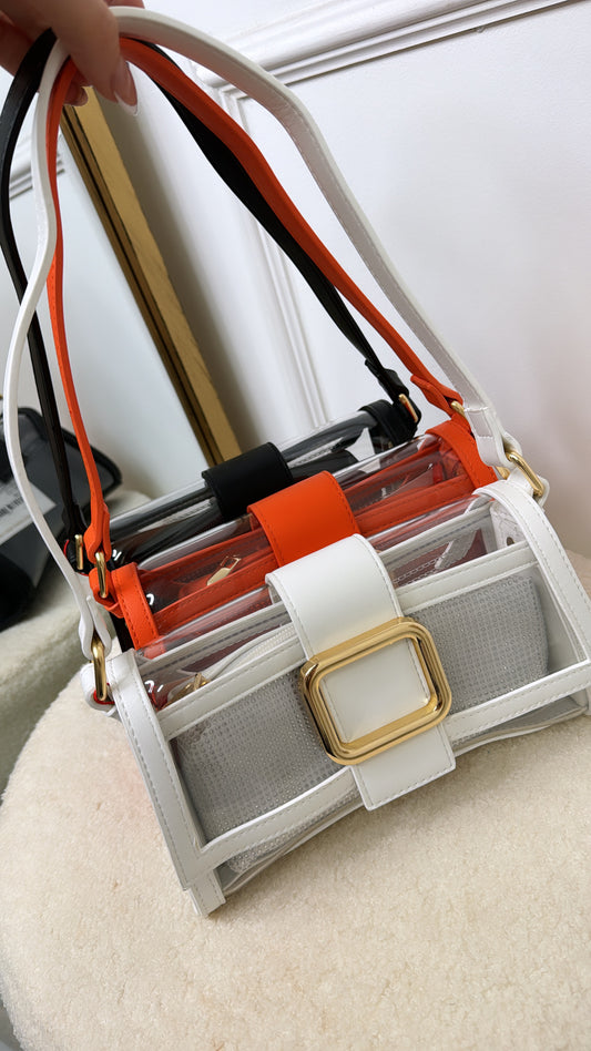 FARAH white buckle detail shoulder bag