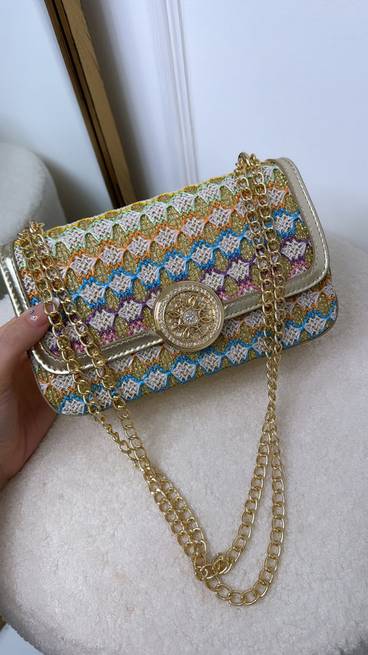 ELIZA gold crochet shoulder bag