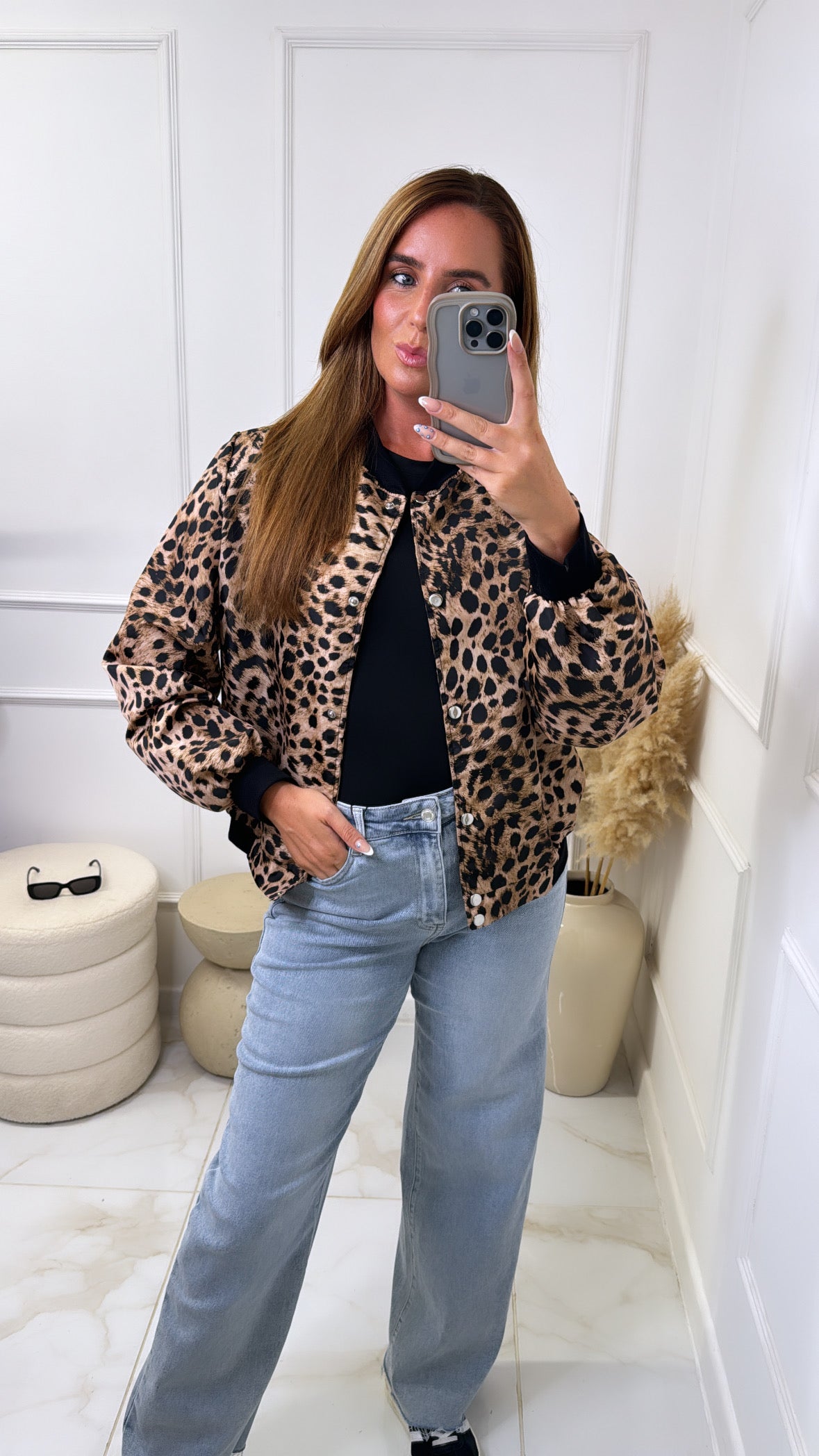 MALIA beige leopard bomber jacket