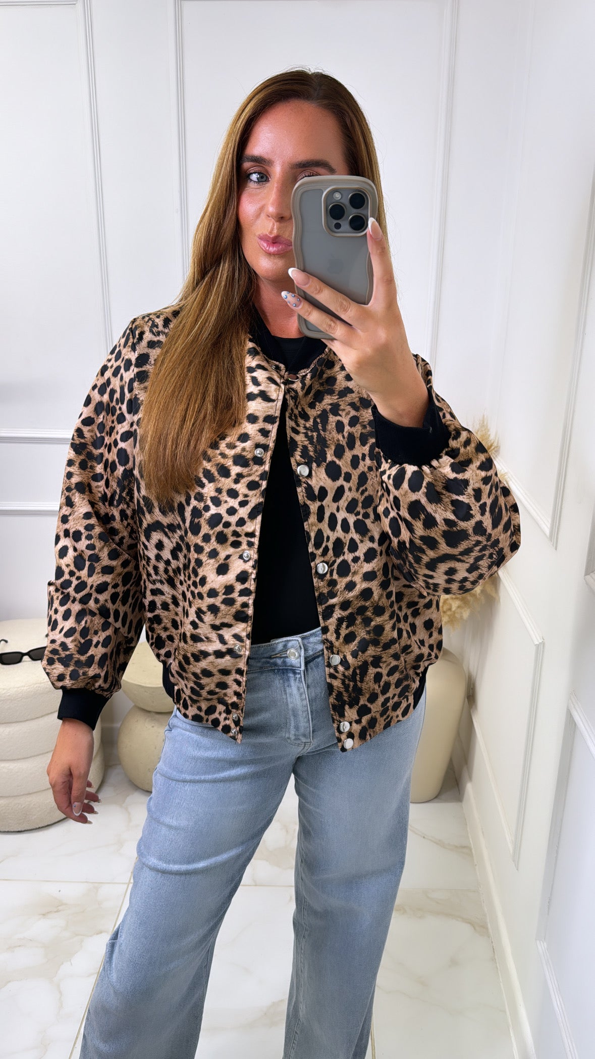 MALIA beige leopard bomber jacket