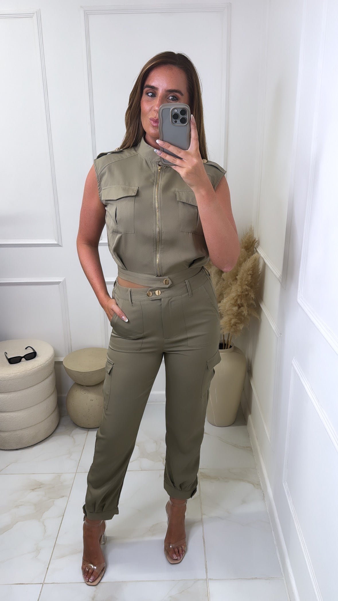 HANNA khaki cargo utility trouser set